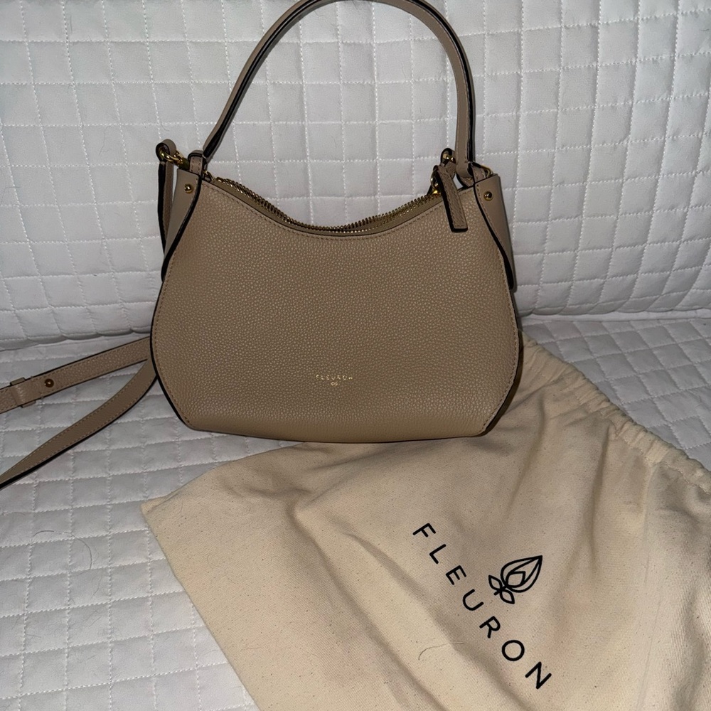 Fleuron Paris Sable mini Pivoine Leather Crossbody Handbag with Gold Zipper